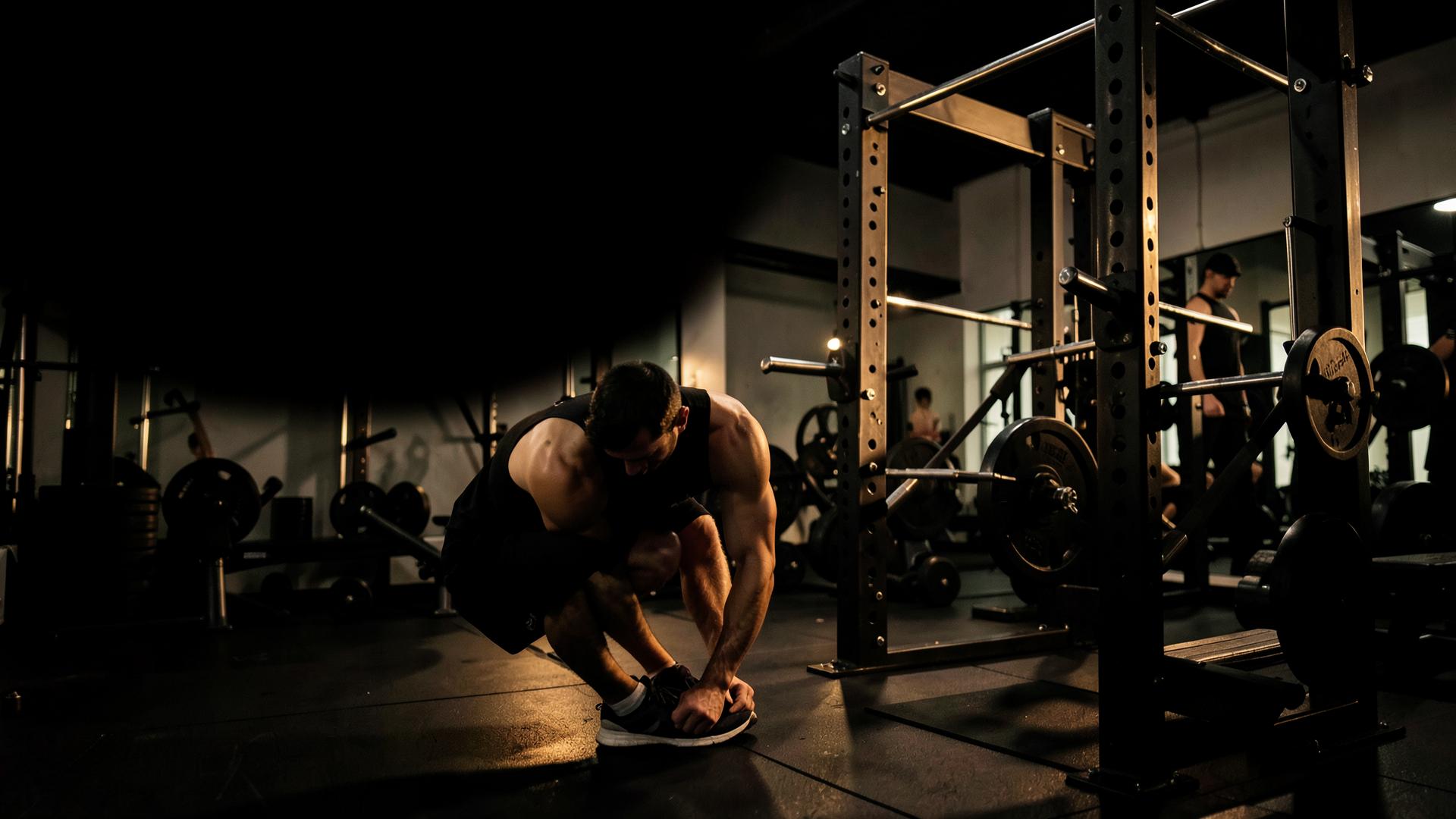 Atleta se preparando para iniciar o treino em uma academia